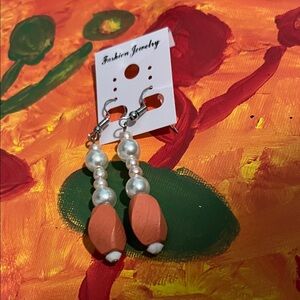 Fashion Jewelry Terracotta and Pearl Drop Earrings
